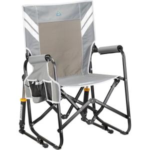 imageGCI Outdoor FirePit Rocker LowRide Outdoor Rocking Chair with Beverage HolderVarsity GrayWhite