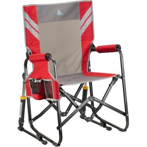 imageGCI Outdoor FirePit Rocker LowRide Outdoor Rocking Chair with Beverage HolderVarsity RedGray